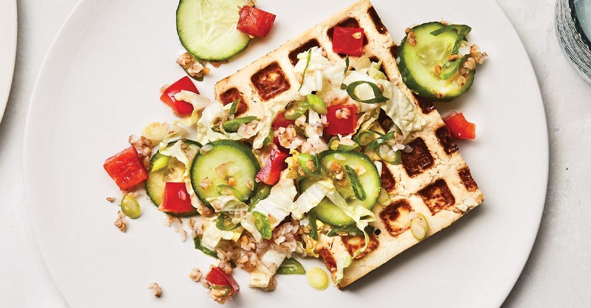 Miso Tofu Waffles With Kasha Salad