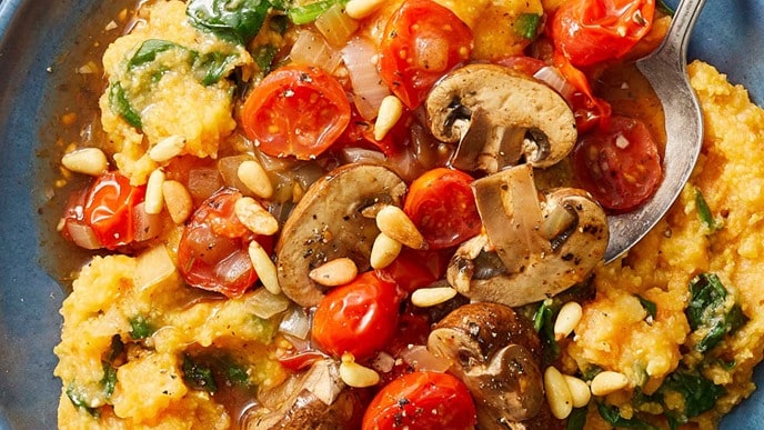 Polenta And Sweet Potato Mash With Mushroom Sauce
