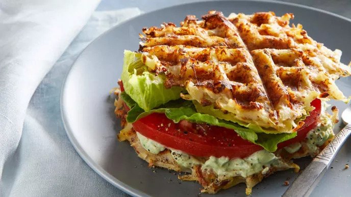Potato Waffle Sandwiches With Herbed Tofu Cream