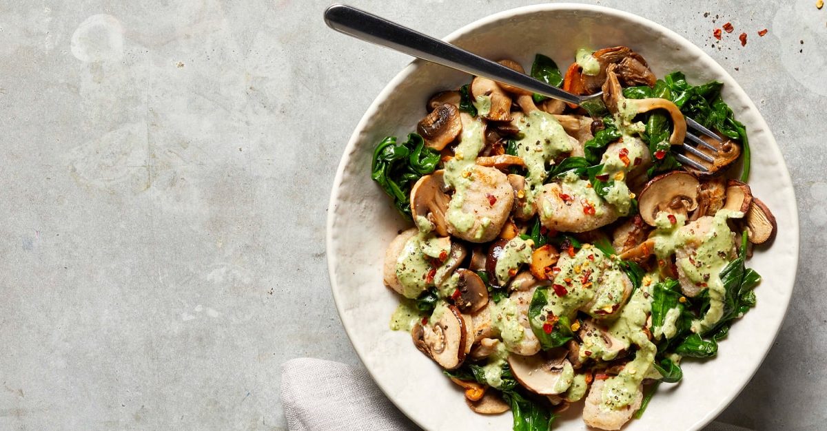 Vegan Potato Gnocchi With Mushrooms And Greens