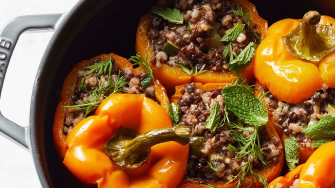Vegan Stuffed Peppers With Lentils And Herbed Rice