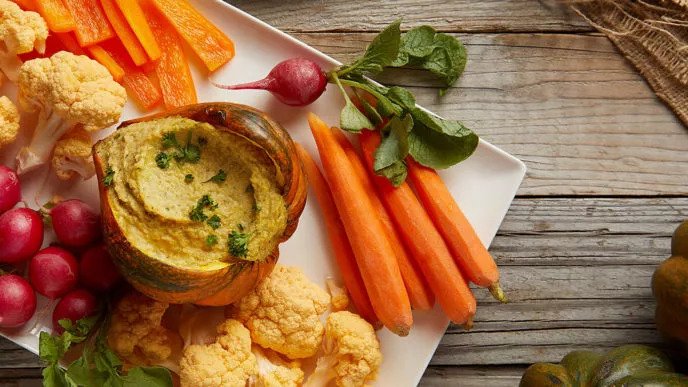 Curried Acorn Squash Hummus with Crudités