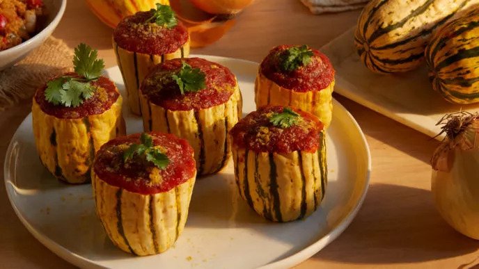 Delicate Squash with Creole Quinoa Stuffing