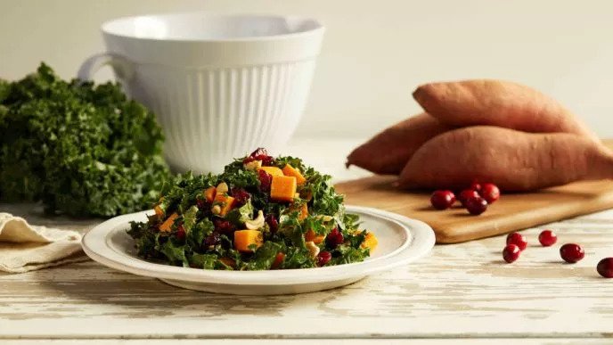Kale and Sweet Potato Salad with Dried Cranberries