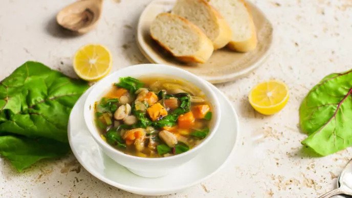 Sweet Potato Soup with Cannellini Beans and Rainbow Chard