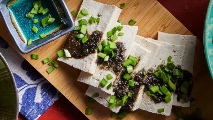Soft Tofu With Black Sesame And Wasabi Sauce