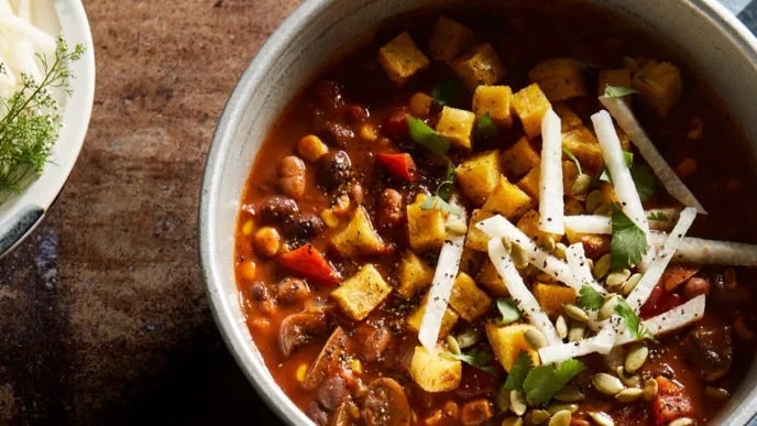Mole-Style Chili With Tamale Croutons