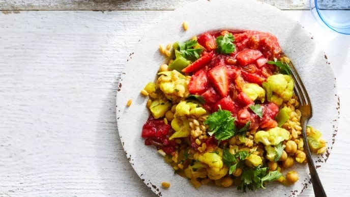 Chickpeas and Farro with Strawberry Chutney
