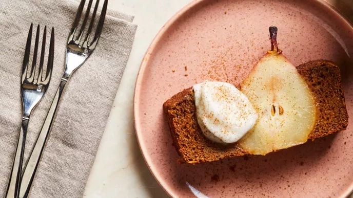 Gingerbread Loaf with Poached Pears