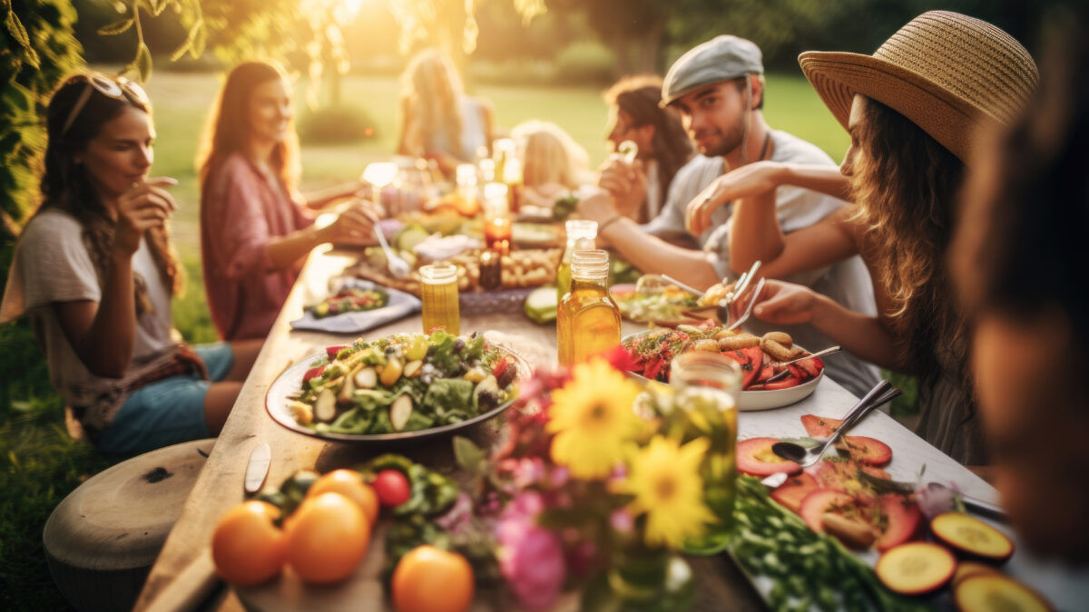Veganism dinner with friends outside